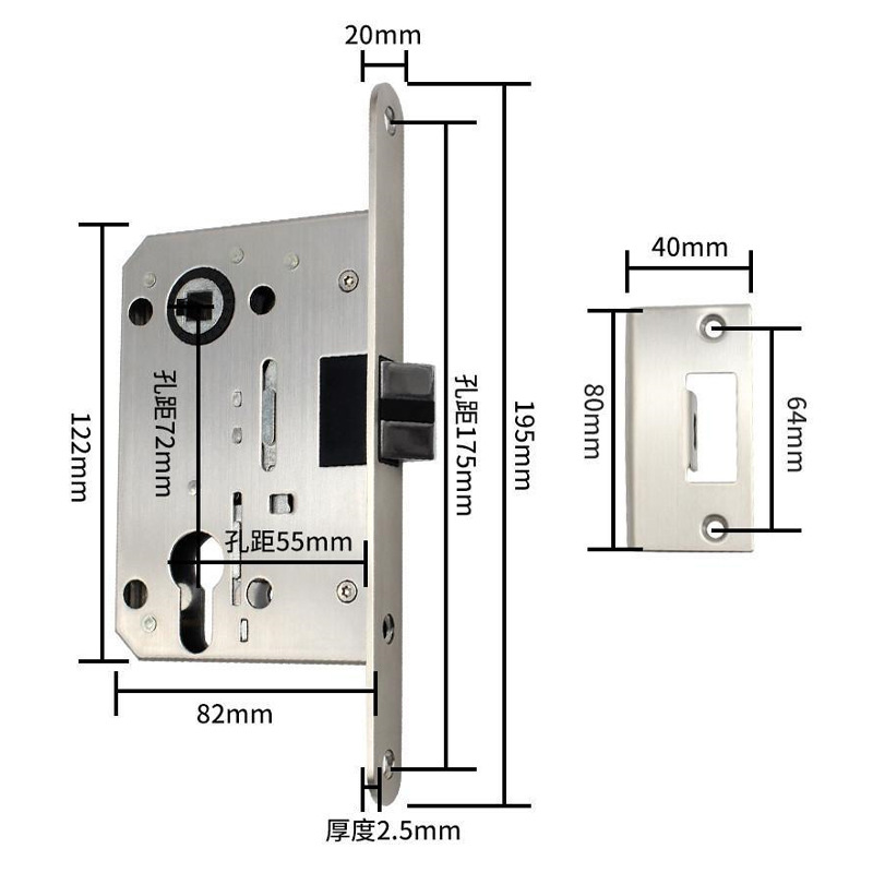 Cerradura silenciosa de acero inoxidable al por mayor 5572 cerradura de lengua inclinada única accesorios de cerradura de puerta interior de madera doméstica universal