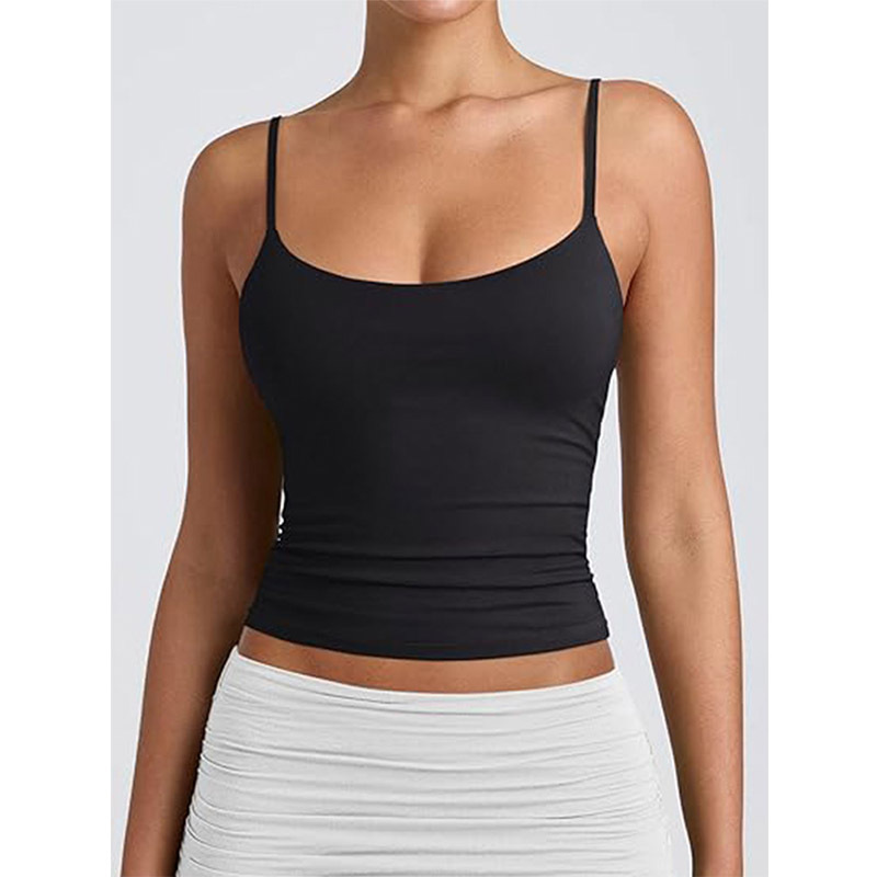 Amazon Women's Basic Double-Lined Low Round Neck Vest Adjustable Camisole Summer Sleeveless Top