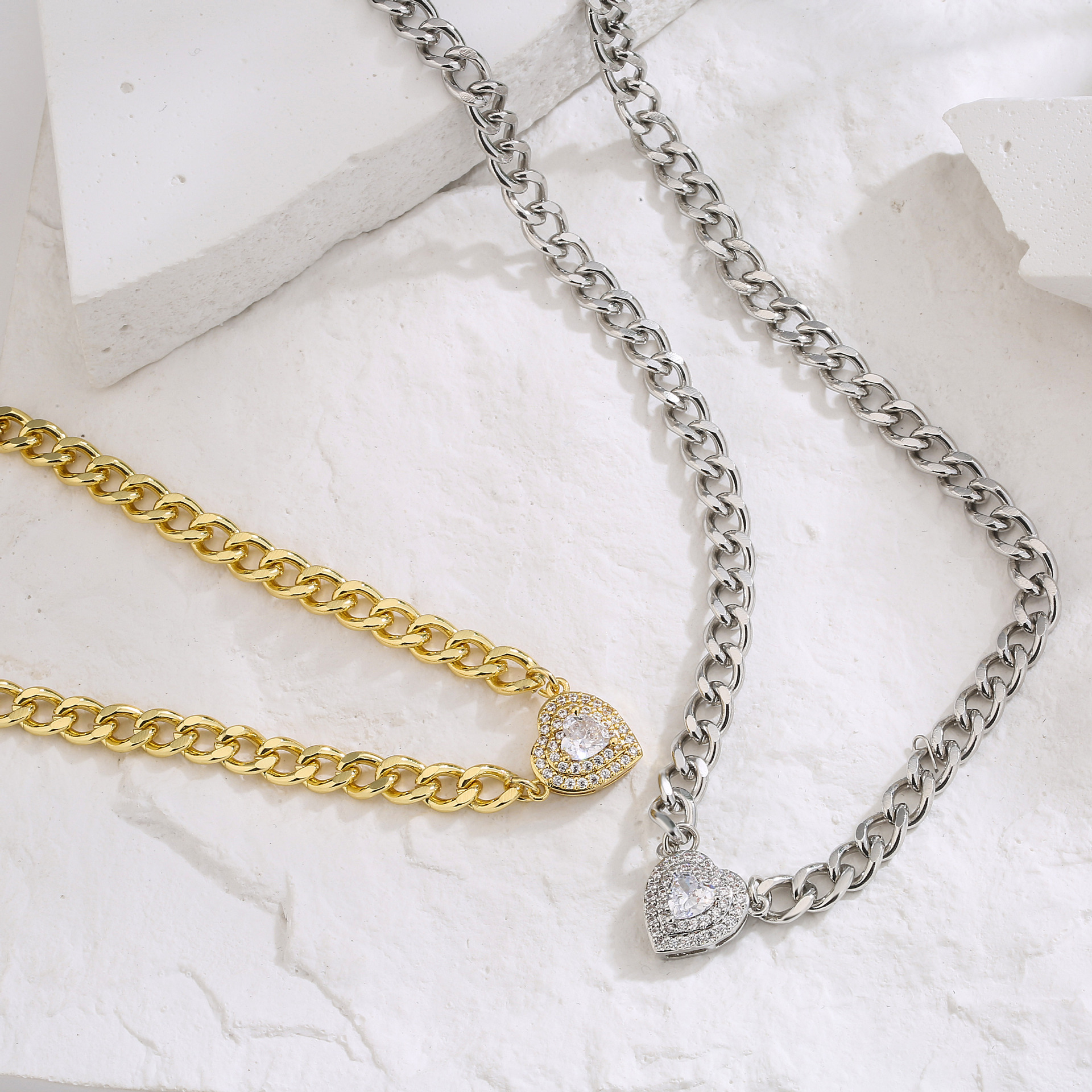 fashion new style Heart Shaped copper inlaid Zircon pendant Necklace