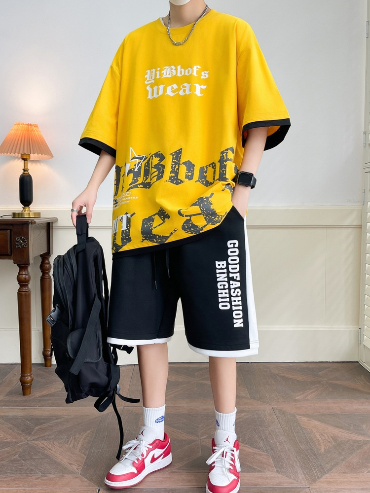 Hombre de verano suit suelto 2025 nuevos pantalones cortos de manga corta moda juvenil casual guapo camiseta deportiva dos piezas set