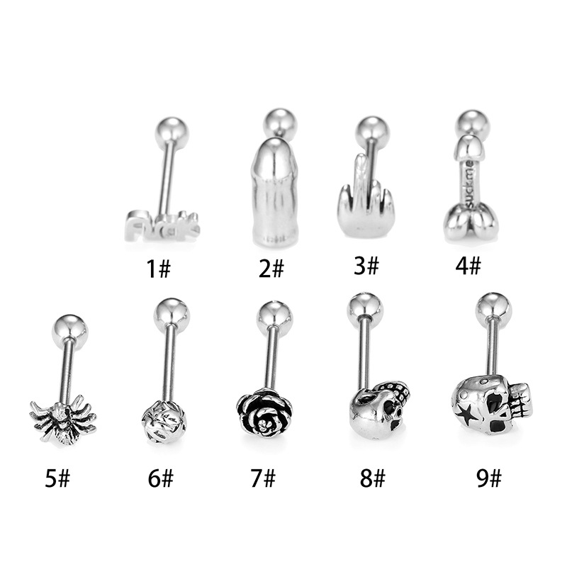 Fashion Rose Spider Skull Stainless Steel Plating Tongue Nail 1 Piece