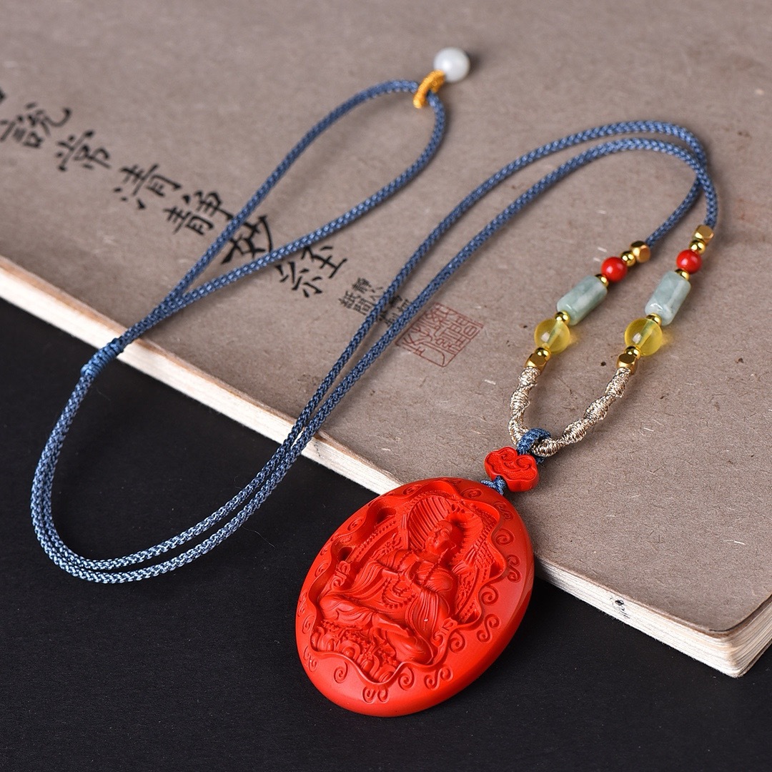 천연 CINNABAR 붉은 모래 높은 내용 KSITIGARBHA KING BODHISATTVA 라운드 브랜드 펜던트 남성과 여성을위한 펜던트 보석 선물