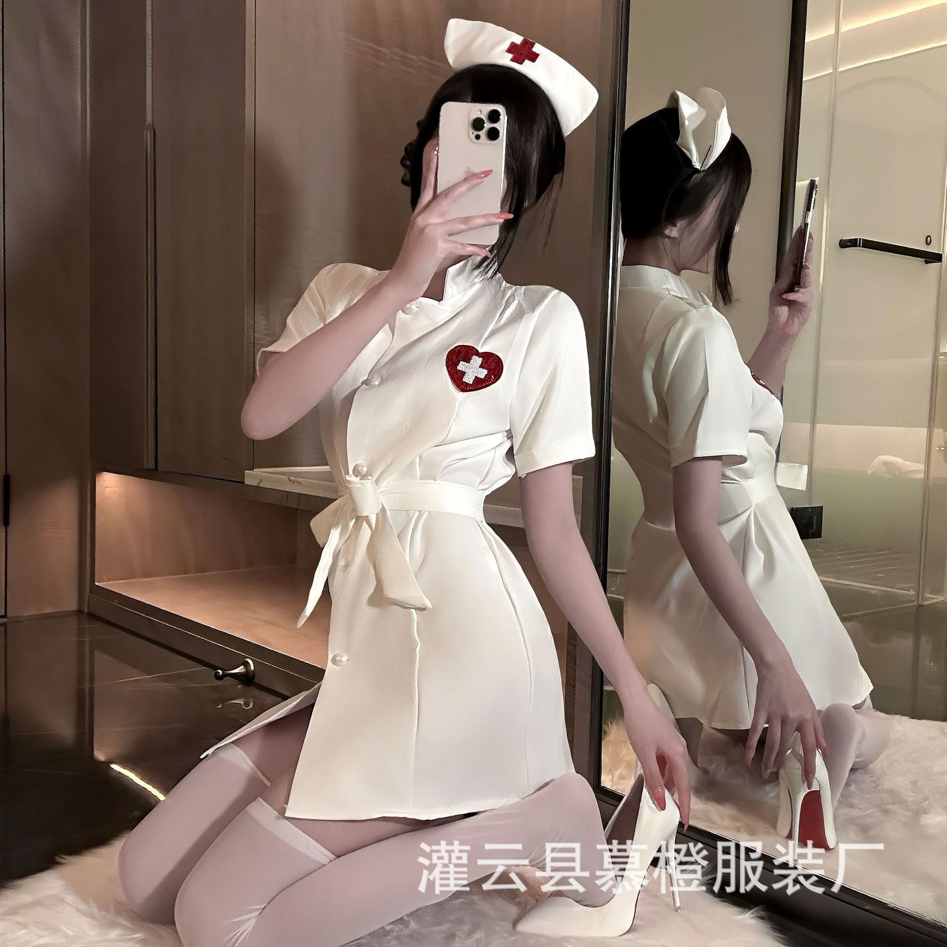 Sexy Lingerie Sexy Female Cute Nurse Outfit Pure Color Deep V Role-Playing Temptation Bed Sexy Uniform Suit