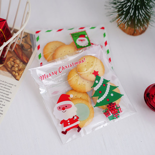 100 baking packaging backpack envelope stamp Santa Claus self-adhesive bag 10 * 11CM snack biscuit packaging bag