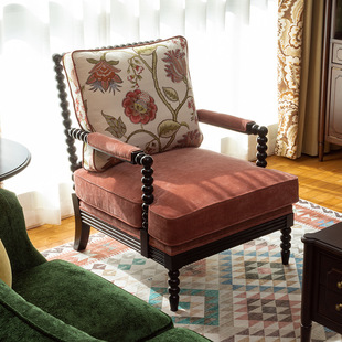 American Style Country Vintage Living Room Furniture Solid Wood Fabric Tiger Chair Single Casual Gourd Sofa Chair