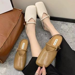 Flat Toe-Cap Half Slippers for Women's Summer Outer Wear 2025 New French Lazy Mule Shoes Slip-On Sandals