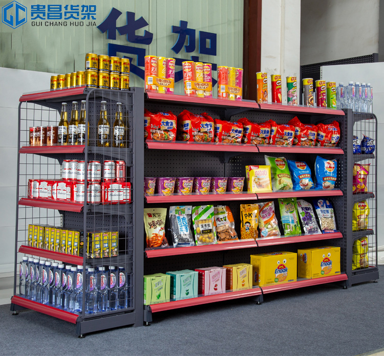 单双面加厚超市便利店零食置物架广西日用文具店灰色自由组合货架