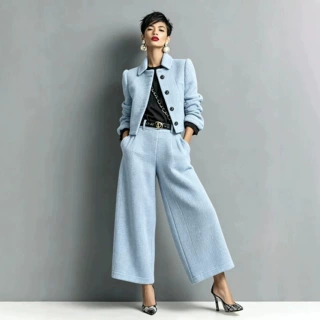 2026跨境欧美亚马逊新款翻领时尚女装长袖短款夹克配宽腿裤套装女