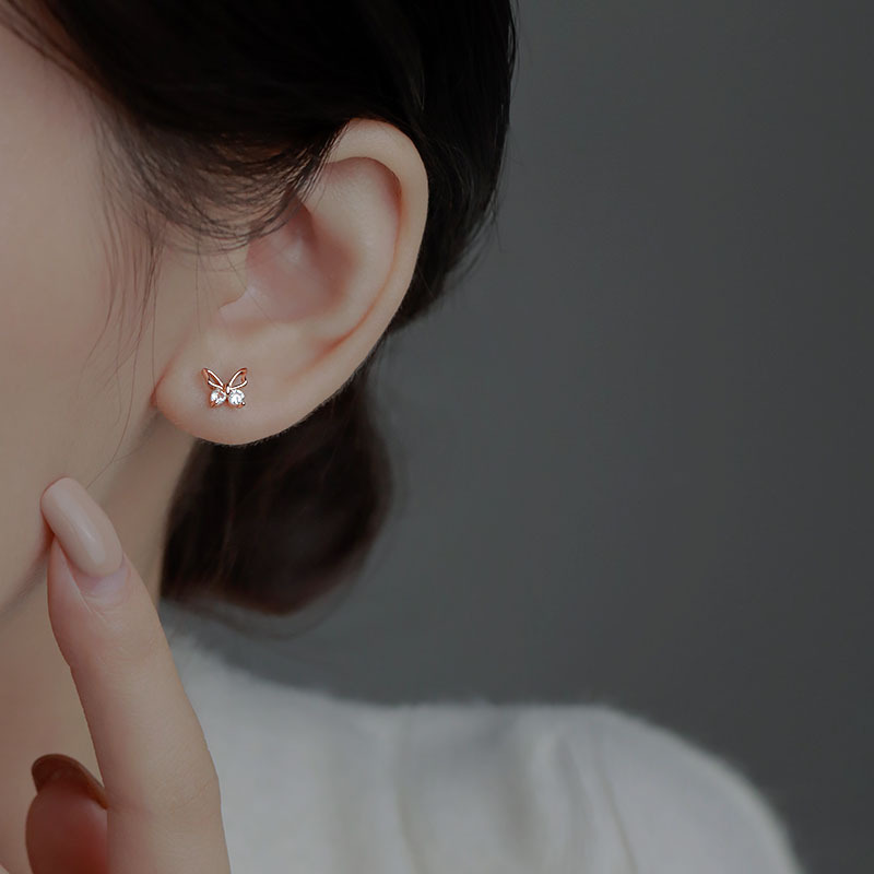 Sunburst Hollow Sparkling Diamond Butterfly Stud Earrings For Women_voghion.com