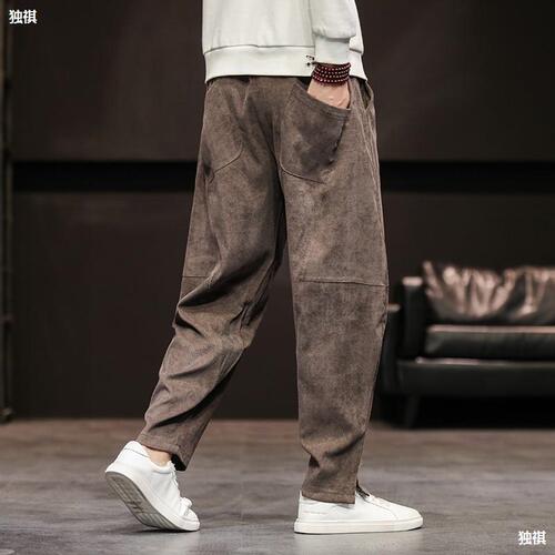 Men's Spring and Summer Straight Leg Pants Loose Tapered Corduroy Harem Pants Korean Style Trendy Sport Pants