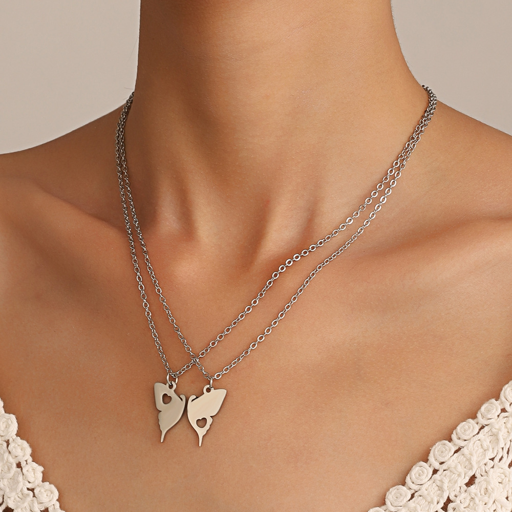 Simple Style Heart Shape Butterfly Stainless Steel Necklace Hollow Out Stainless Steel Necklaces_colorza_4