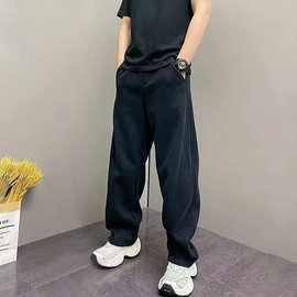 新款冬季加绒加厚简约百搭复古弯刀休闲裤宽松男士显瘦直筒运动裤