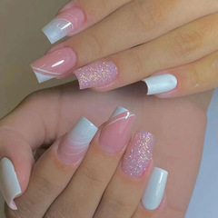 Minimalist pure desire pinkish medium-length ballet nail pure white gradient beauty nail artificial nail set available for wholesale nail plate