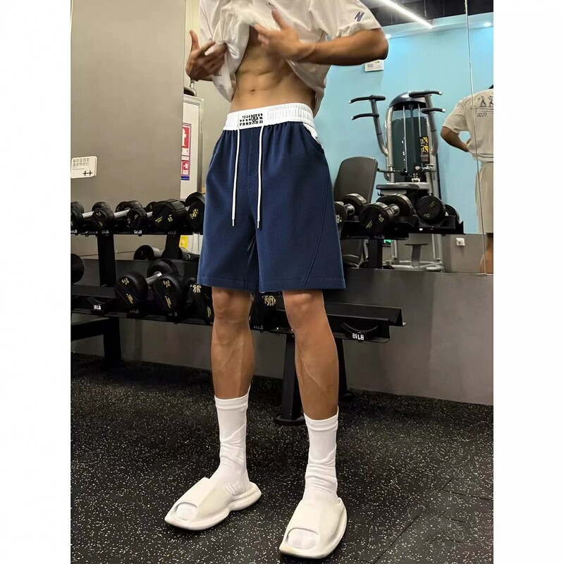 Navy Blue American-Style Sports Shorts for Men, Summer Outdoor Running and Fitness Training Pants, Casual Basketball Shorts