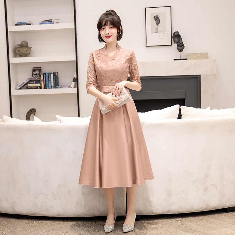 Vestido de Noche para Mujer, Estilo Banquete, 2025, Nuevo, Negro, Midi, para Estudiantes, Informal