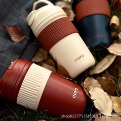 Caka茶カード陶磁器内胆保温カップ女性コーヒー随行ストローカップ高颜値携帯ステンレスカップ