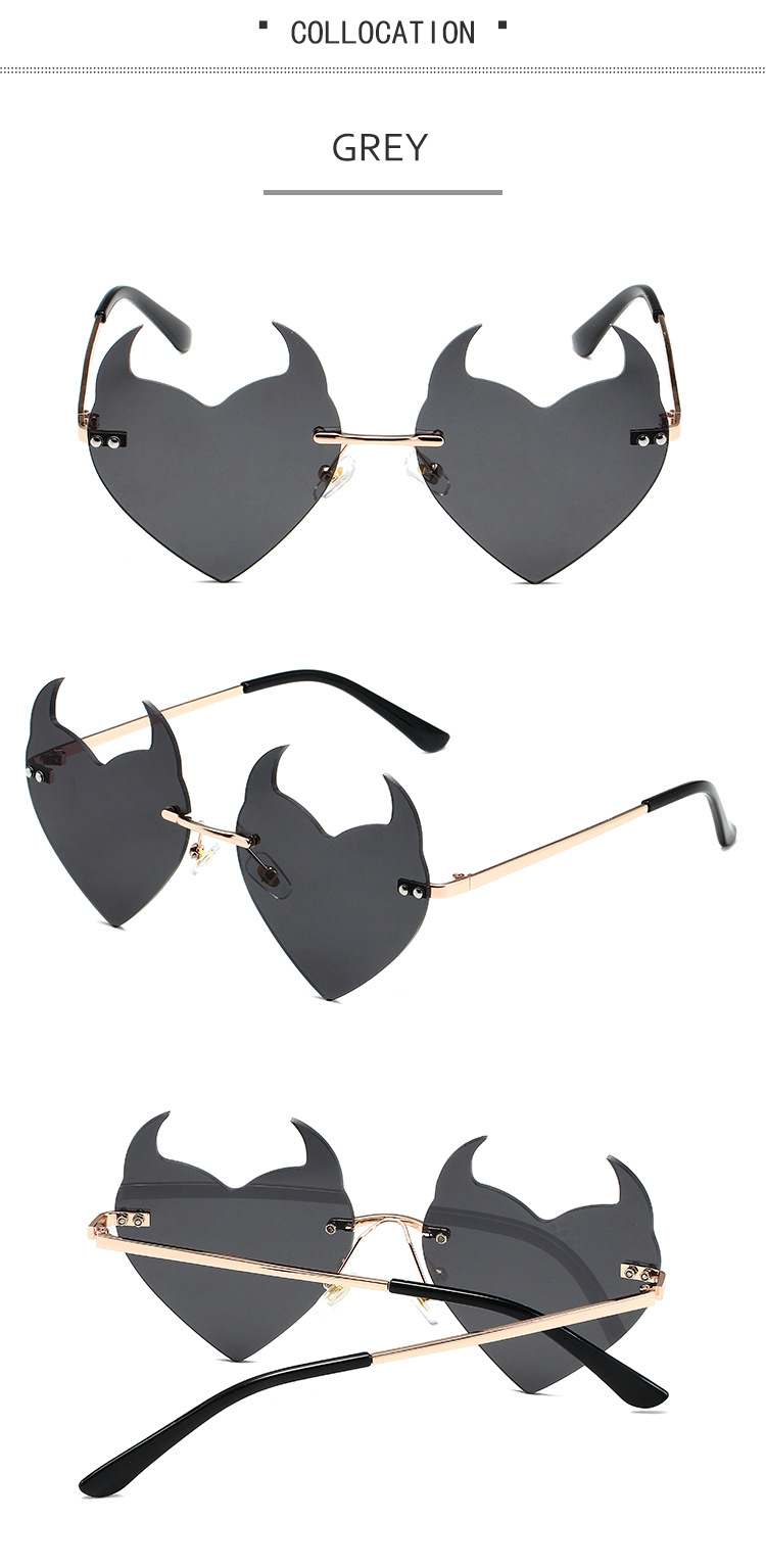 Men's Sunglasses Little Devil Frameless Sunglasses Funny Catwalk Style Unisex Cartoon Cute Metal Glasses_voghion.com
