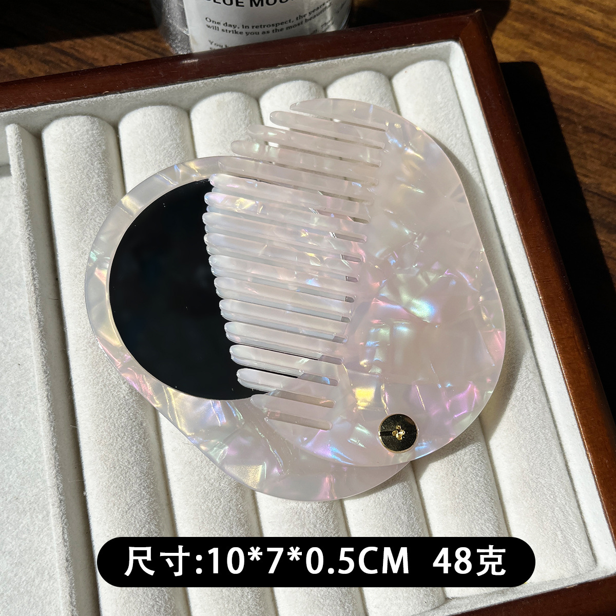 Materiales de placa de fibra de acetato de alta calidad retrógrado belleza espejo de maquillaje peine portátil plegable redondo espejo de maquillaje de acetato