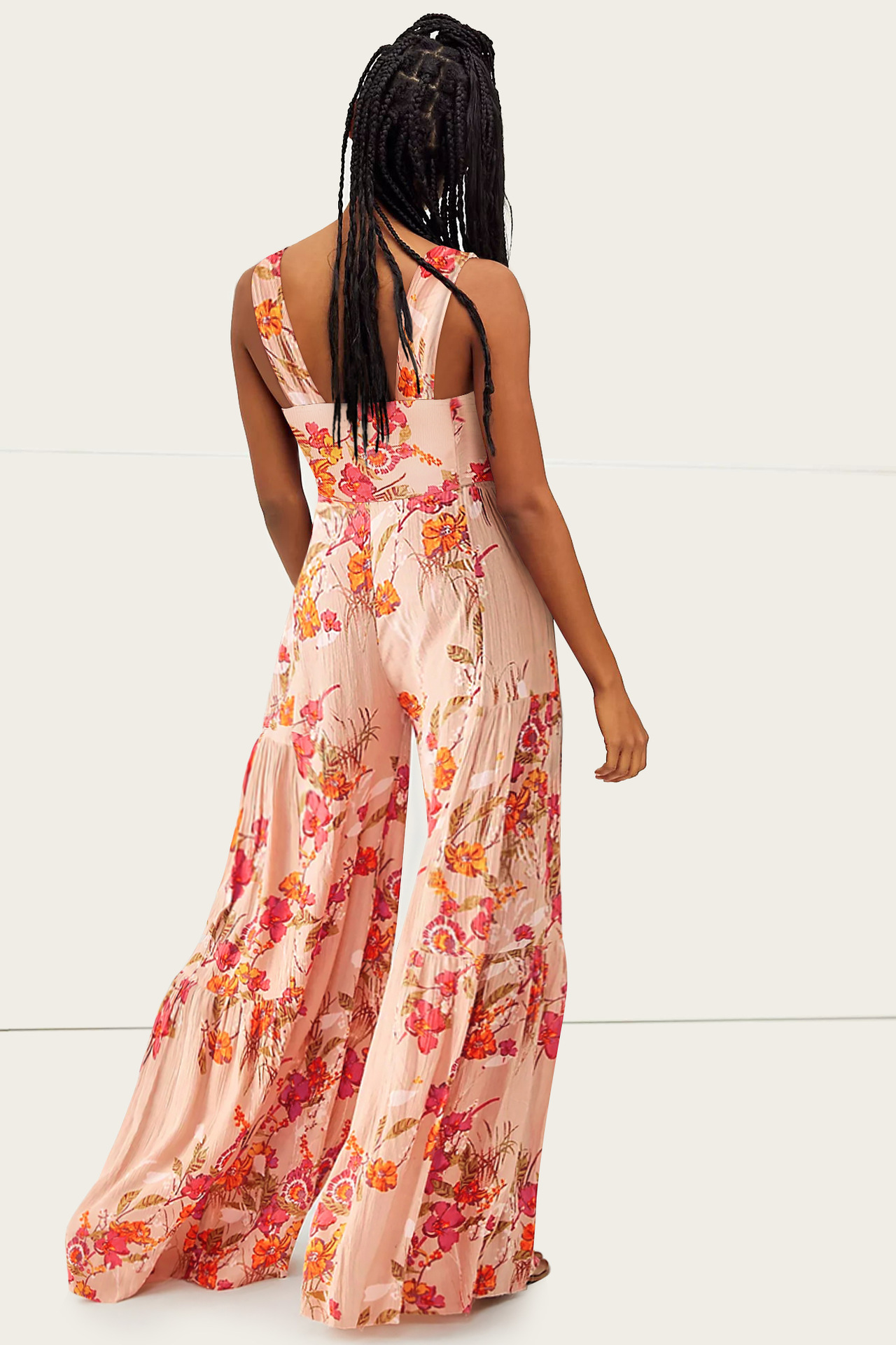 suspender tube top wide-leg floral jumpsuit NSMDF126485