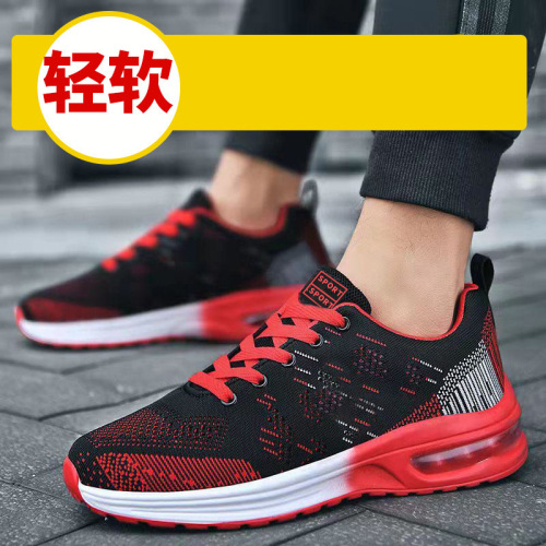 Men's Athletic Shoes 2025 Summer New Lace-Up Casual Shoes with Air Cushion Flyknit Running Shoes Cross-Border Wholesale Casual Shoes