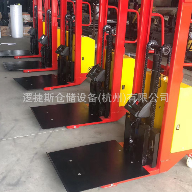 半电动堆高车电子秤称重液压步行堆垛车升降铲车平板叉车堆高车