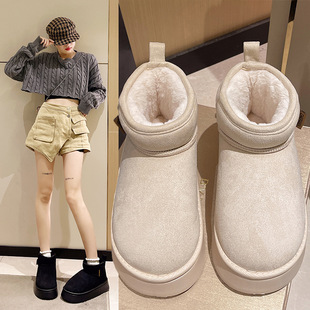 2023 new high warm short tube thick bottom snow boots women's winter fleece-lined padded fur one thick cotton shoes