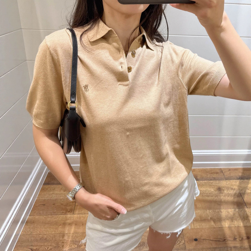 Rl Ralph Lauren Summer Breathable Polo Shirt with Fine Button Embroidery Knit Sweater Men's Short-Sleeve Couple's T-Shirt Women's Rl Ralph Lauren Summer Breathable Polo Shirt with Fine Button Embroidery Knit Sweater Men's Short-Sleeve Couple's T-Shirt Women's