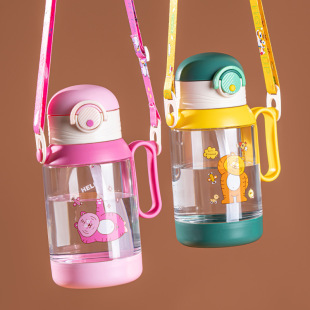 Children's water Cup boys and girls tritan direct drinking mouth Cute kindergarten school special water Cup portable strap kettle
