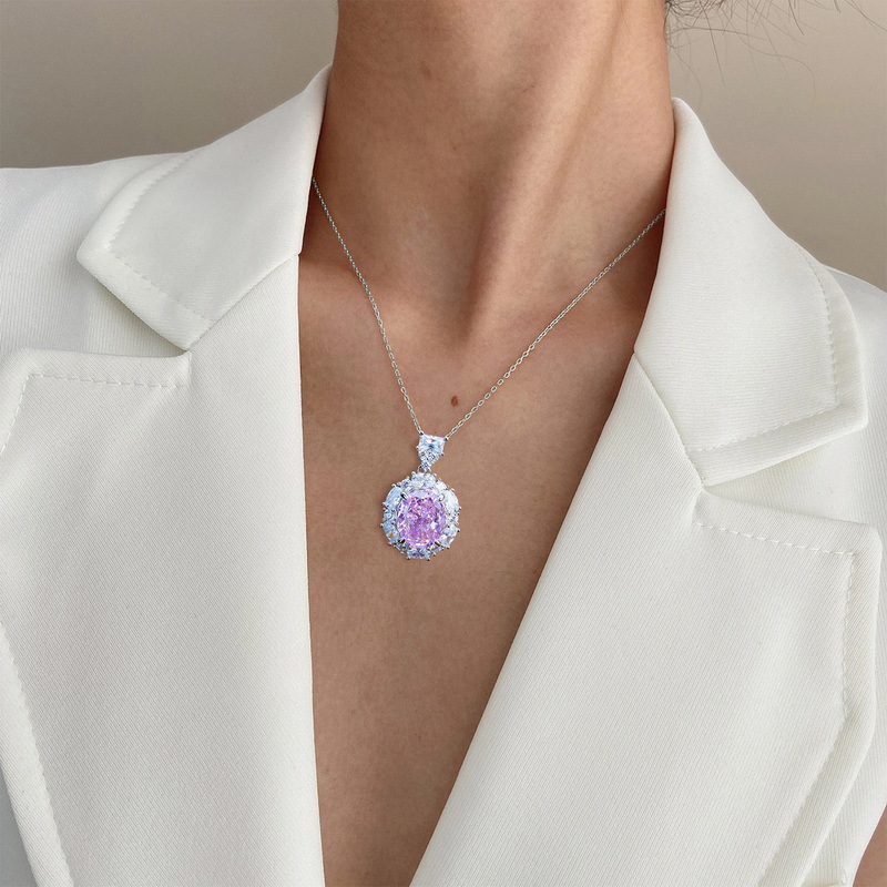 Wilsheng joyería moda Internet celebridad Flor de hielo corte alto carbono diamante colgante clavícula cadena S925 plata color tesoro plata joyería collar