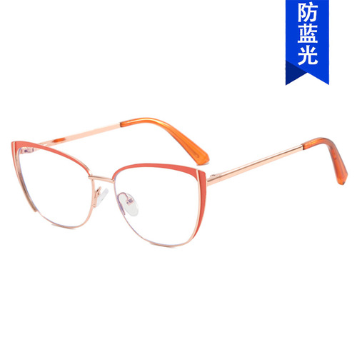 Cross-border European and American ins cat-eye metal glasses frame  new anti-blue light flat mirror painted glasses frame personality