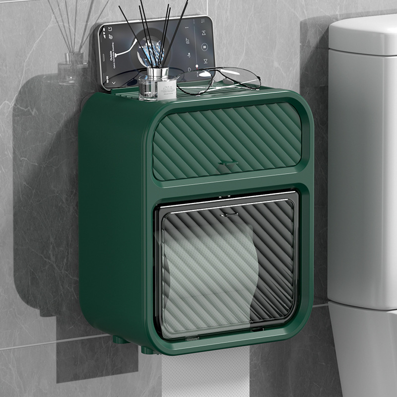 Baño de pared tipo toallas de papel estante de almacenamiento lujoso ligero baño sin perforación doble capa de papel de inodoro caja de extracción de papel