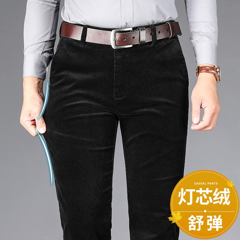 Осенне-зимние толстые утонченные сернистые хлопковые вельветовые повседневные брюки, мужские приятные для кожи, впитывающие пот, теплые износостойкие брюки для мужчин