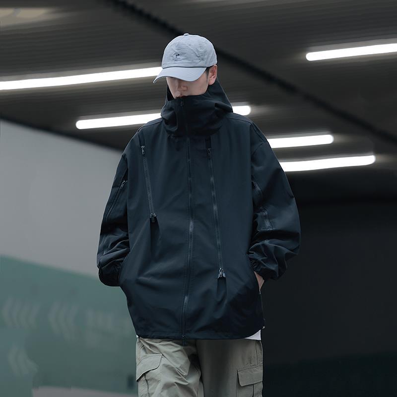 2022日系防水连帽夹克外套 男女宽松机能美式黑色户外冲锋衣夹克