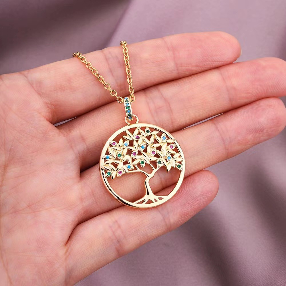 Elegant Lady Devil's Eye Tree Heart Shape Titanium Steel Copper Plating Inlay Zircon 18k Gold Plated Pendant Necklace display picture 4