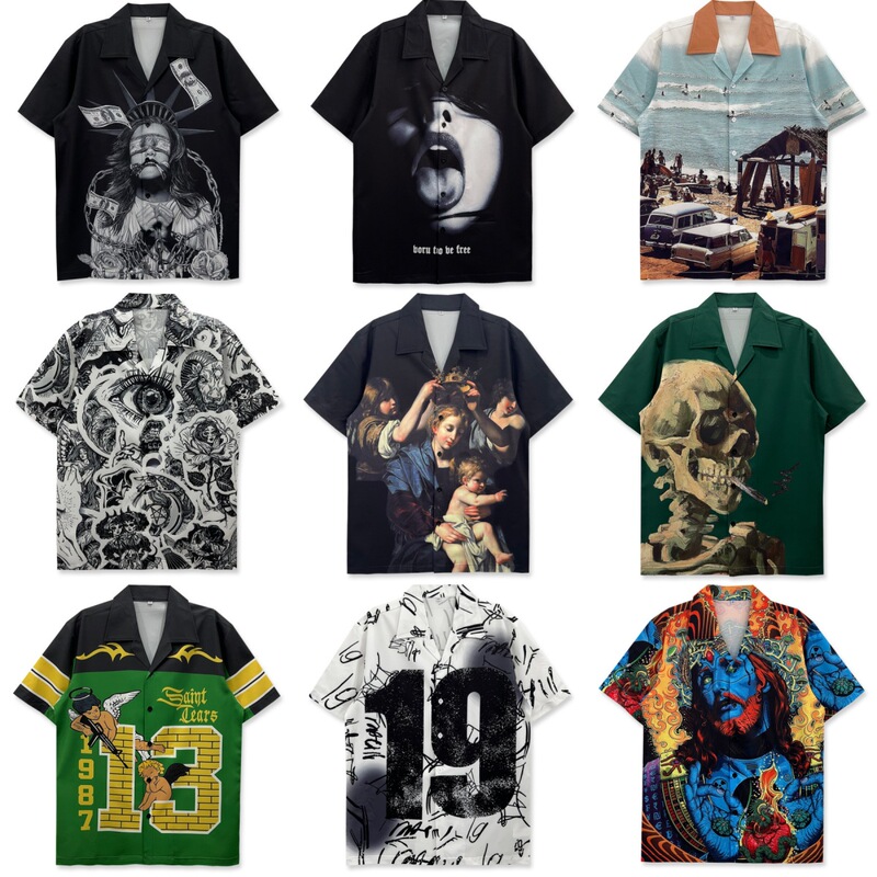 2026 Summer Foreign Trade Vintage Retro Floral Loose Men's Digital Print Short Sleeve Shirt