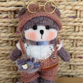 棒针编织小熊玩偶 手工毛绒公仔摆件 可爱卡通挂饰礼物 手工成品
