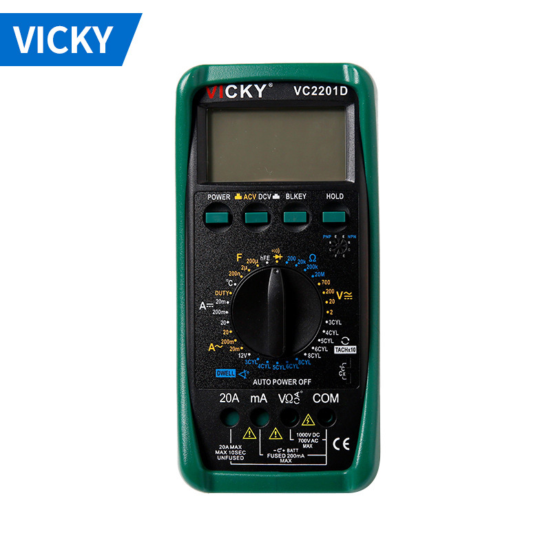 VICKY VC2201D数字万用表 汽车万用表手持数字多用表 电工万用表v