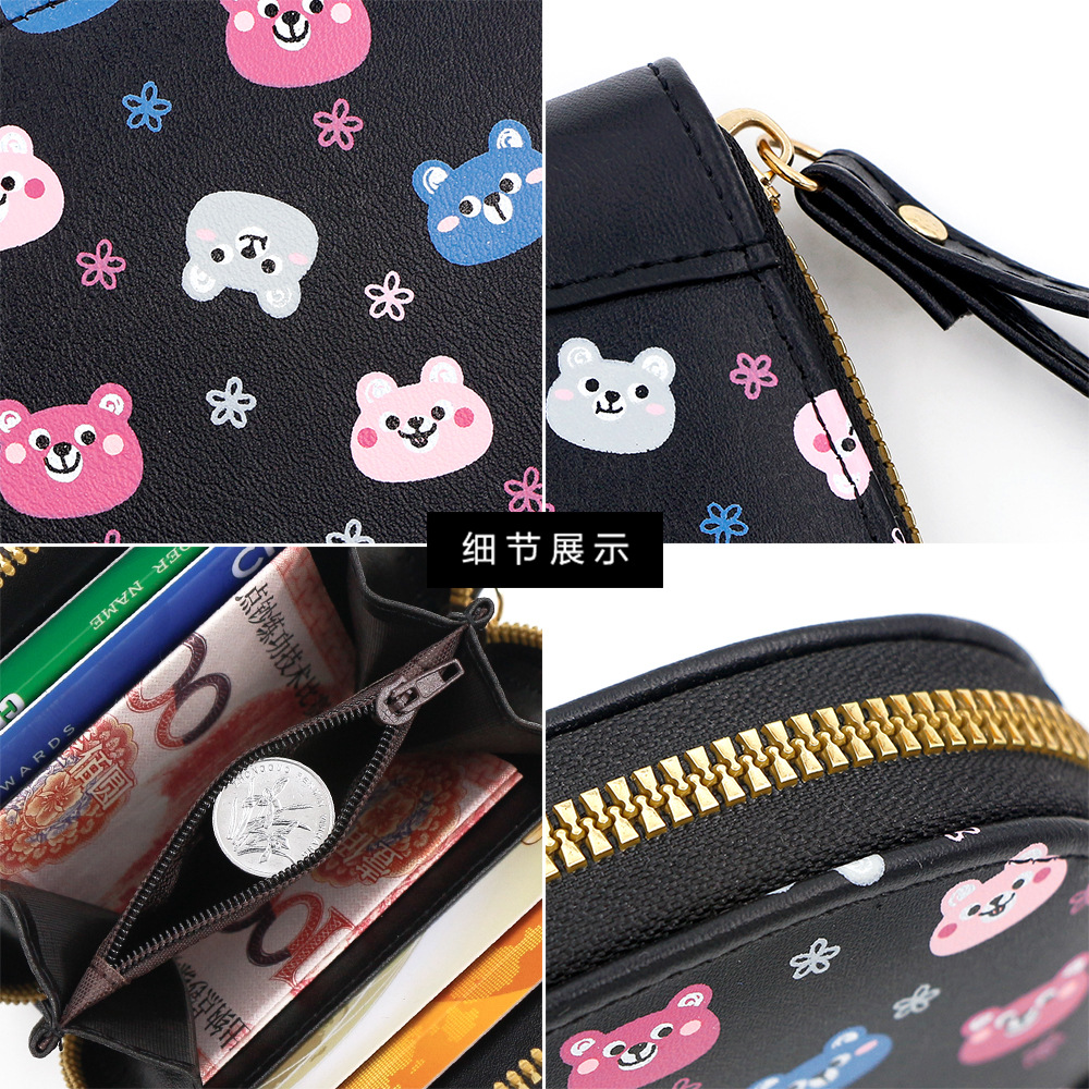 Nueva historieta del oso lindo de las mujeres corto gran capacidad titular la tarjeta monedero cremallera bolsa suministro directo fábrica