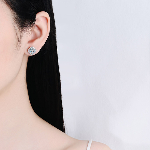 925 sterling silver earrings for women fat square moissanite earrings plated pt950 gold ear jewelry manufacturer wholesale
