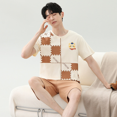 Korean Version Men's Summer Short Sleeve Shorts Leisure Home Set Thin Wearable for Outdoor Export