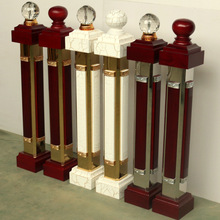 楼梯扶手不锈钢将军柱起步大柱铝镁合金加实木起头柱水晶球起步柱