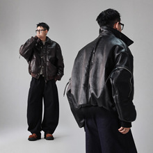 跨境易麦白鹅绒拉链袖工装机车皮衣羽绒服男冬季2025新款复古外套