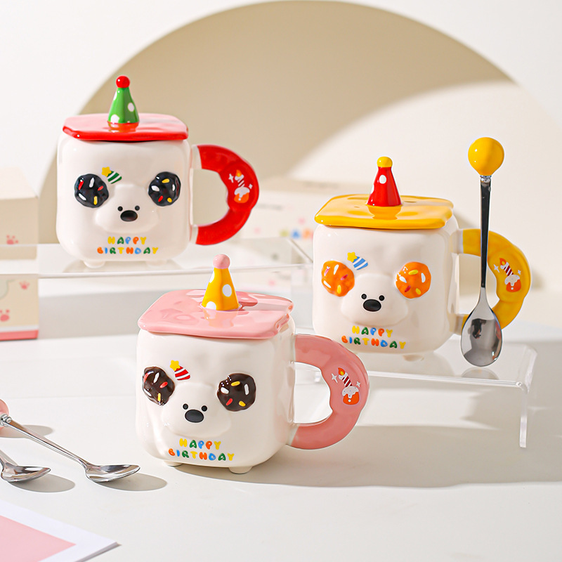 Caricatura encantadora, taza de animales, regalo de cumpleaños, taza de cerámica, taza de desayuno de leche casera