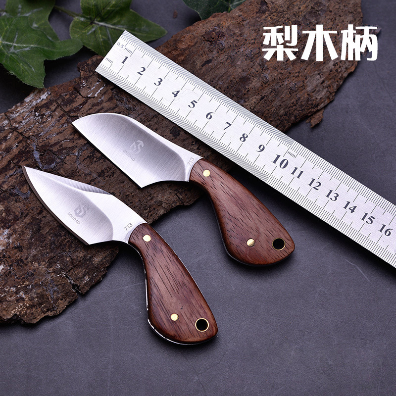 户外刀不锈钢梨花木礼品直刀刀具多用途高硬度便携式野外迷你折刀