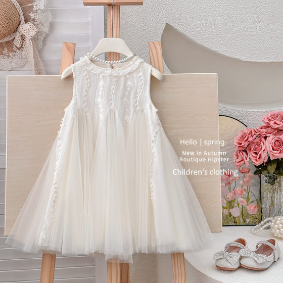 Girls Vest Princess Dress 2025 Summer Kids Girls Birthday Dress Sleeveless Mesh Dress Summer dress