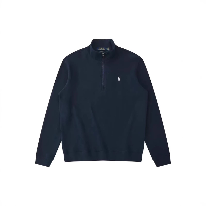 Men's Fleece-Lined Sweatshirt with Half-Zip, Stand Collar, New Spring and Autumn Style, Embroidered Rl Pony Logo, Trendy Casual Ribbed Zipper Men's Fleece-Lined Sweatshirt with Half-Zip, Stand Collar, New Spring and Autumn Style, Embroidered Rl Pony Logo, Trendy Casual Ribbed Zipper