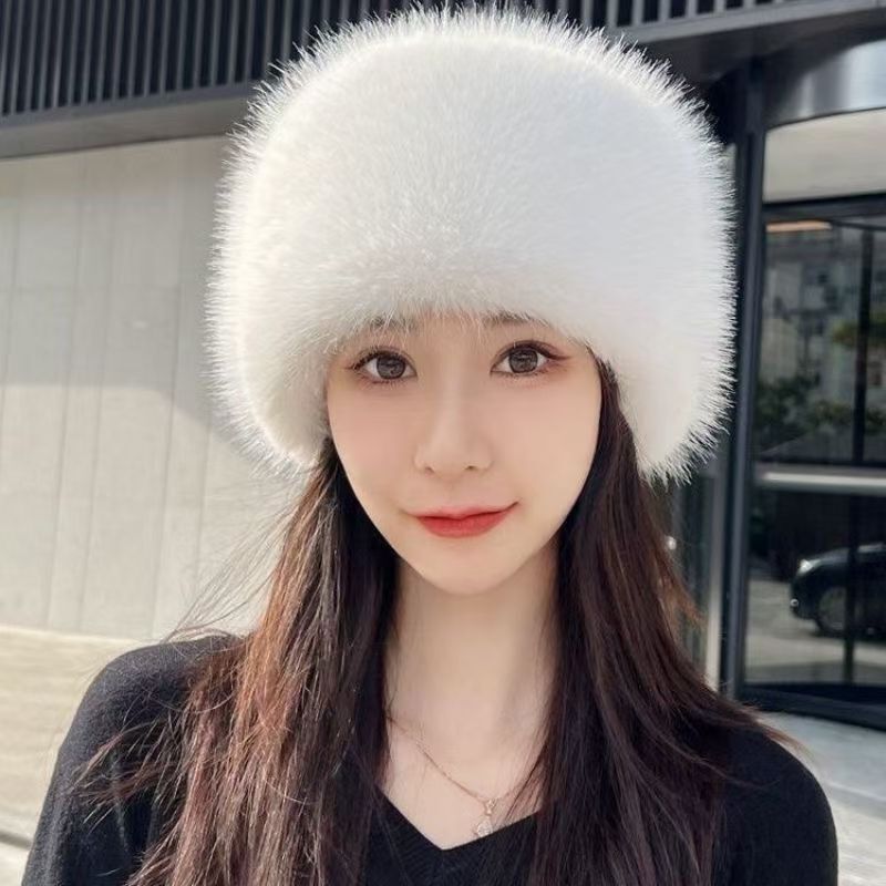 2025 New Winter Imitation Silver Frost Fox Hat Warm Flat Hat Showing Face Small Versatile Ear Protection Fox Fur Plush Hat