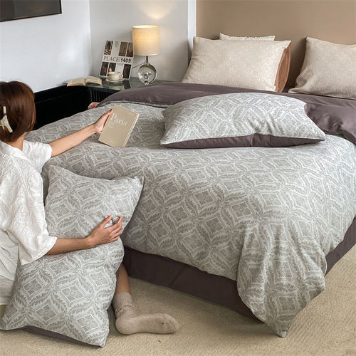 Japanese-style cotton Class A high-end light-washed cotton 60-count jacquard four-piece set double-layer yarn three-layer gauze pure cotton
