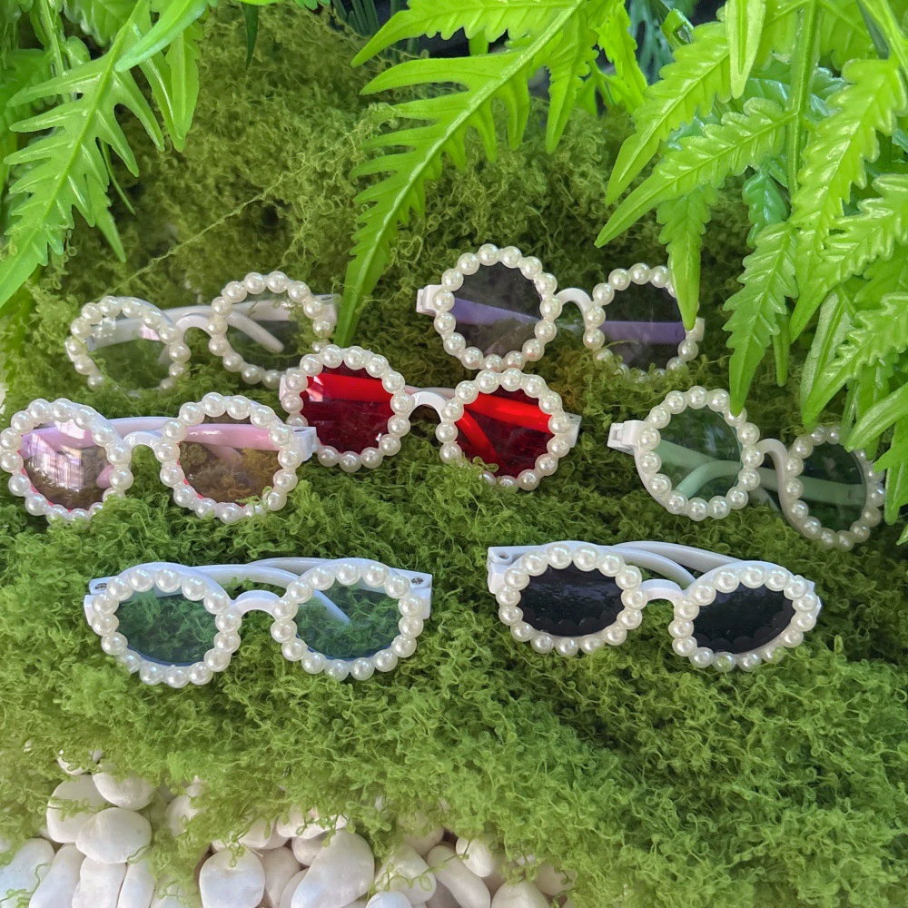 Очки для кошек, плюшевая виниловая игрушка-медведь с эффектом самосаркастики, аксессуары для кукол из хлопка, прочные круглые солнцезащитные очки с жемчугом