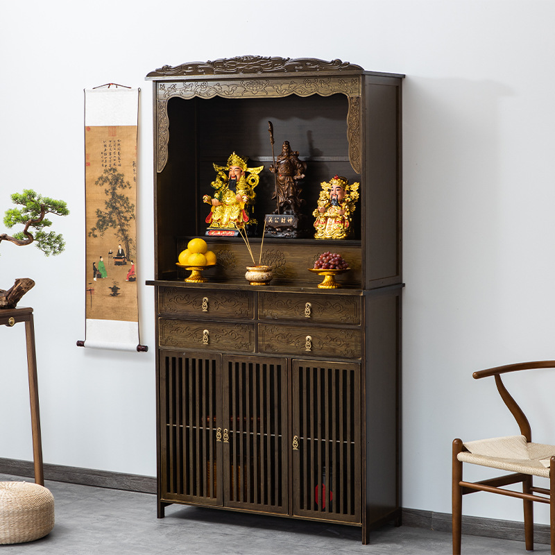 Altar, Buddhist Shrine, Altar Cabinet, Deity Platform, Bodhisattva Statue, God of Wealth Offering Table, Standing Cabinet, New Chinese Style Bamboo Offering Table, Solid Wood